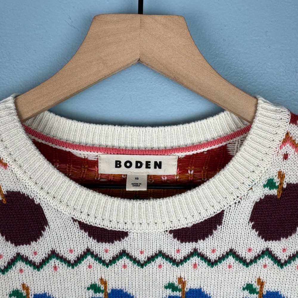 Boden Fair Isle Rainbow Apple Crew Neck Sweater Women's XS Wool Cashmere Blend - Picture 3 of 5